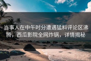 当事人在中午时分遭遇猛料评论区沸腾，西瓜影院全网炸锅，详情揭秘
