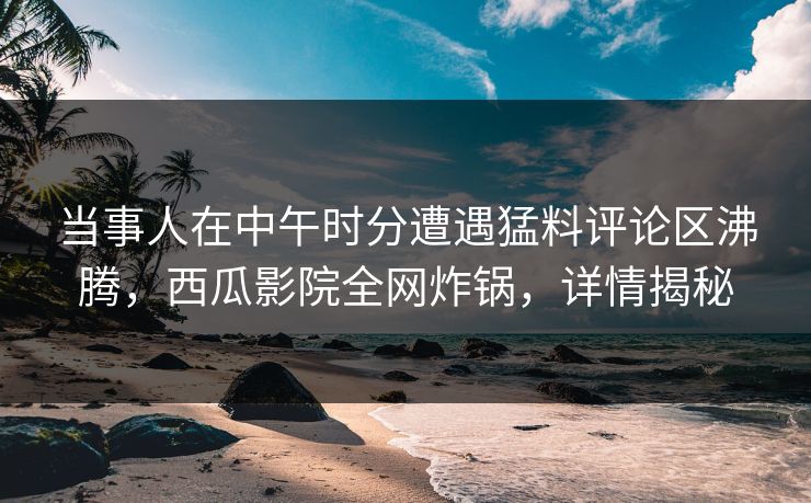 当事人在中午时分遭遇猛料评论区沸腾，西瓜影院全网炸锅，详情揭秘